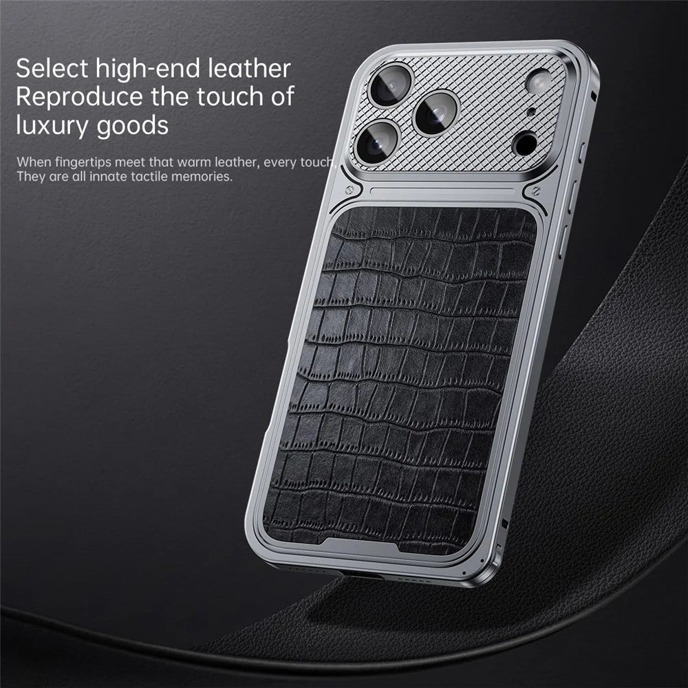 For iPhone 17 Pro Max Magnetic Case Metal Spring Buckle Leather Coated TPU Phone Cover - Orange - 2