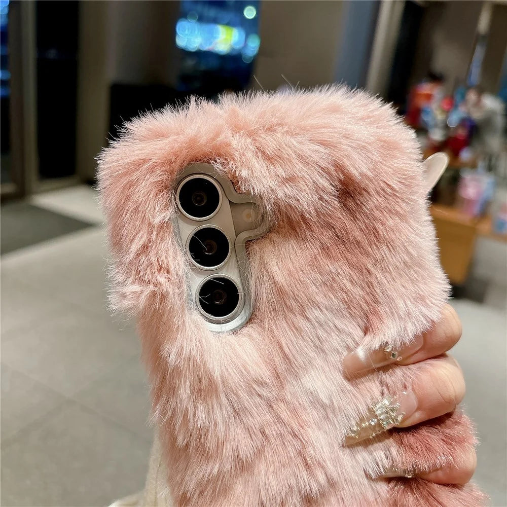 For Samsung Galaxy S26+ Case 2cm Long Plush Fluffy Soft TPU Phone Cover - Brown - 3