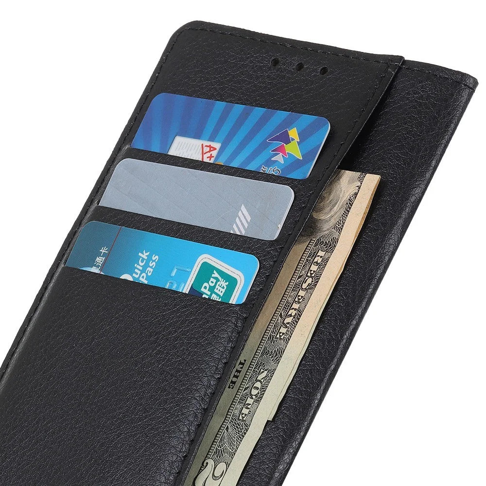 Shockproof Phone Case For Samsung Galaxy A54 5G, Wallet Stand Litchi Texture PU Leather Phone Flip Cover - Black - 5