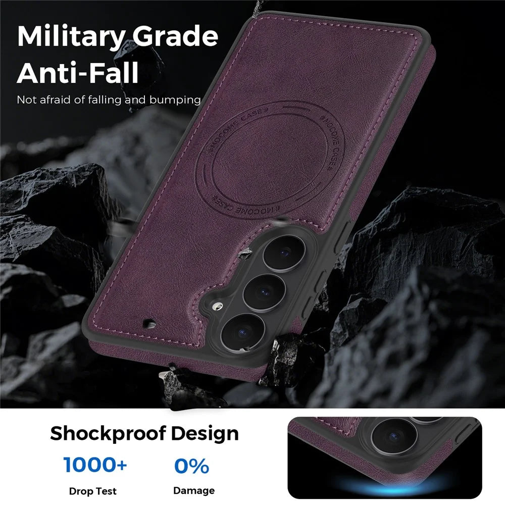 For Samsung Galaxy S26 Magnetic Phone Case Leather Back Phone Cover - Dark Purple - 4