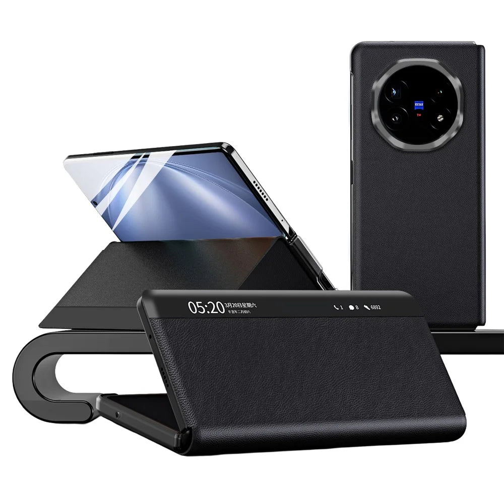 For vivo X Fold6 5G Case View Window PU Leather Stand Smart Phone Cover - Black - 1