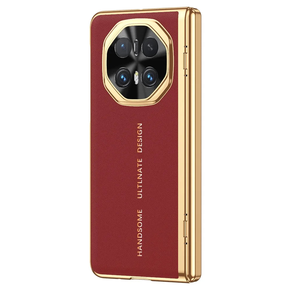 For Honor Magic V6 5G Case PU Leather + PC Electroplating Phone Cover with Tempered Glass Screen Film - Red - 2