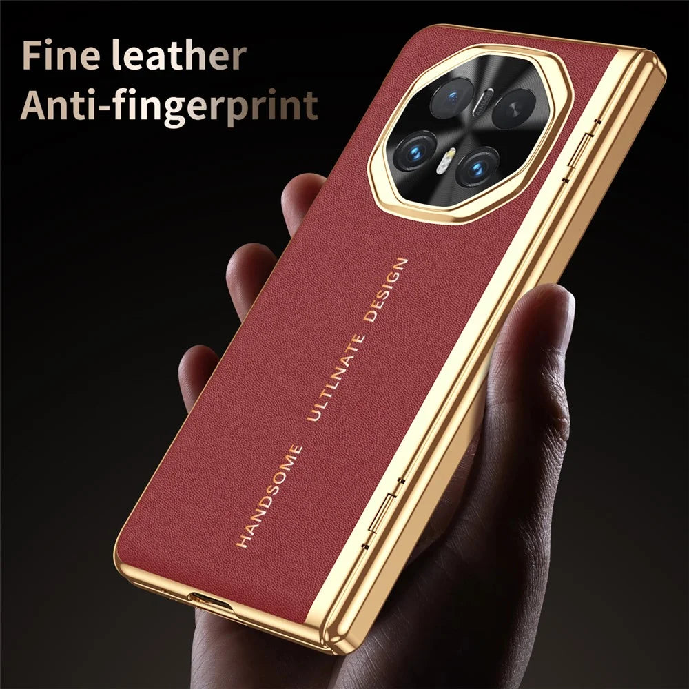 For Honor Magic V6 5G Case PU Leather + PC Electroplating Phone Cover with Tempered Glass Screen Film - Red - 7