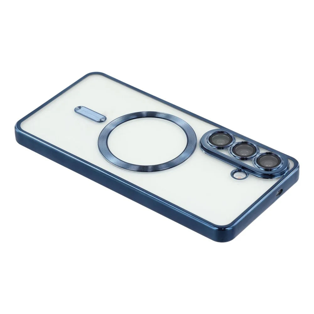 For Samsung Galaxy A56 5G Magnetic Case Electroplated TPU Phone Cover with Lens Film - Blue - 5