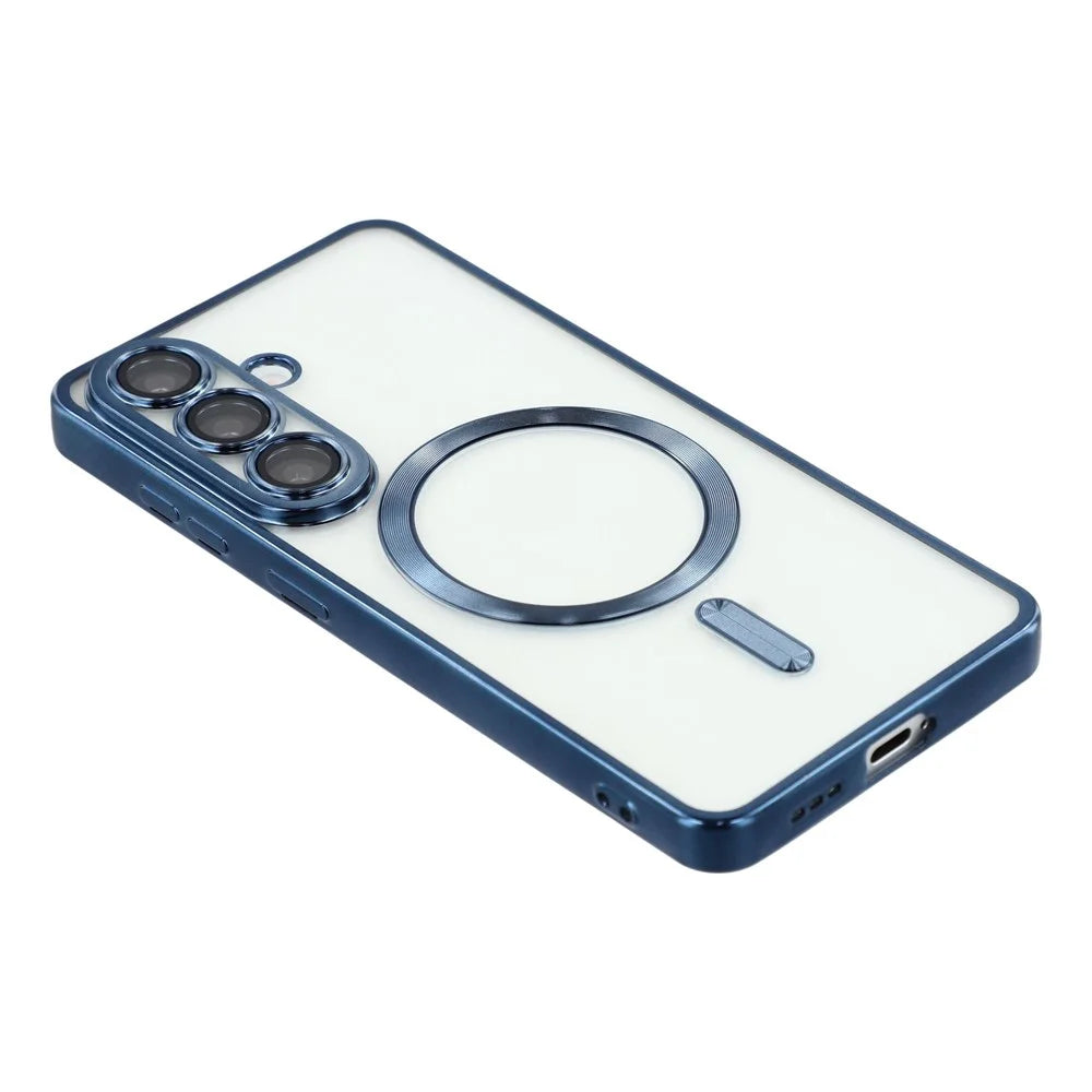 For Samsung Galaxy A36 5G Magnetic Case Electroplated TPU Phone Cover with Lens Film - Blue - 4