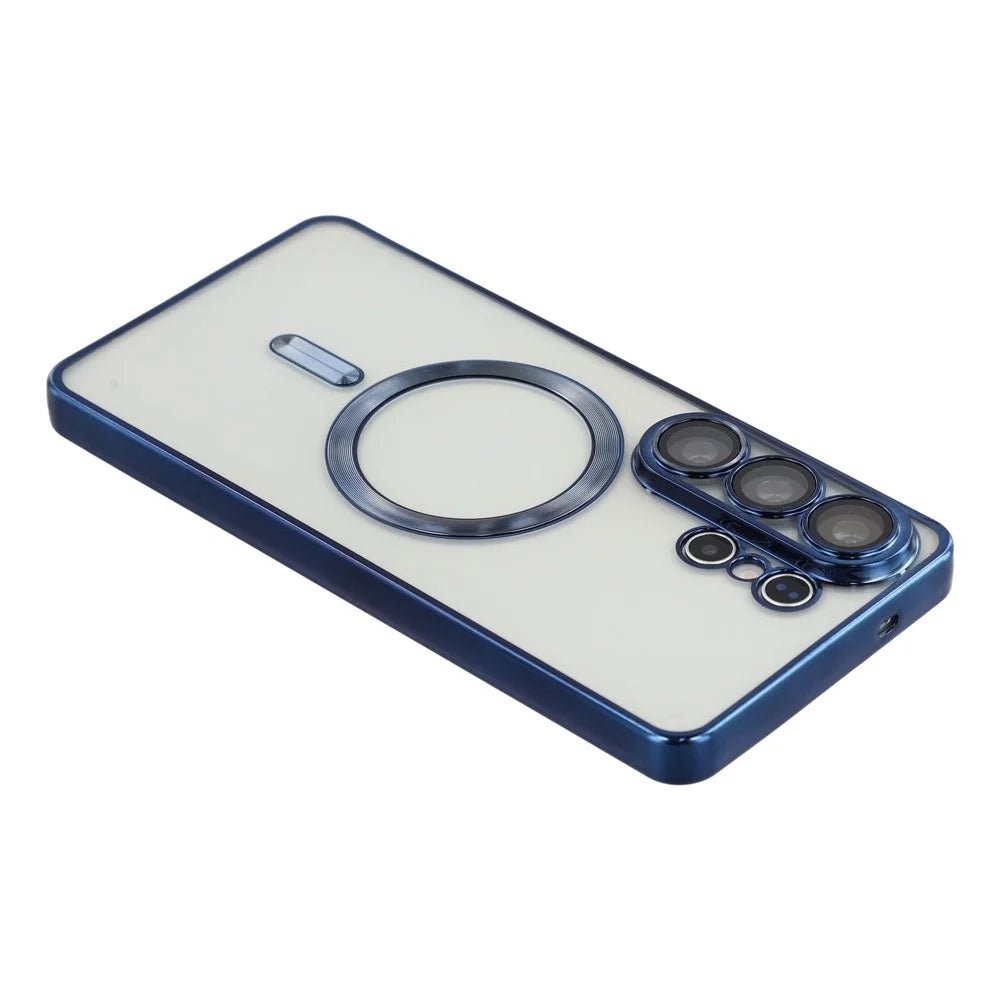 For Samsung Galaxy S25 Ultra Magnetic Case Electroplated TPU Phone Cover with Lens Film - Navy Blue - 5