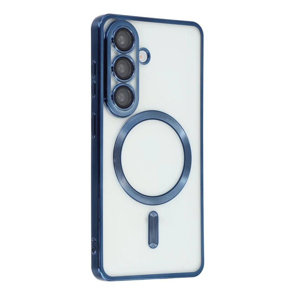 For Samsung Galaxy S25 FE Magnetic Case Electroplated TPU Phone Cover with Lens Film - Blue - 1