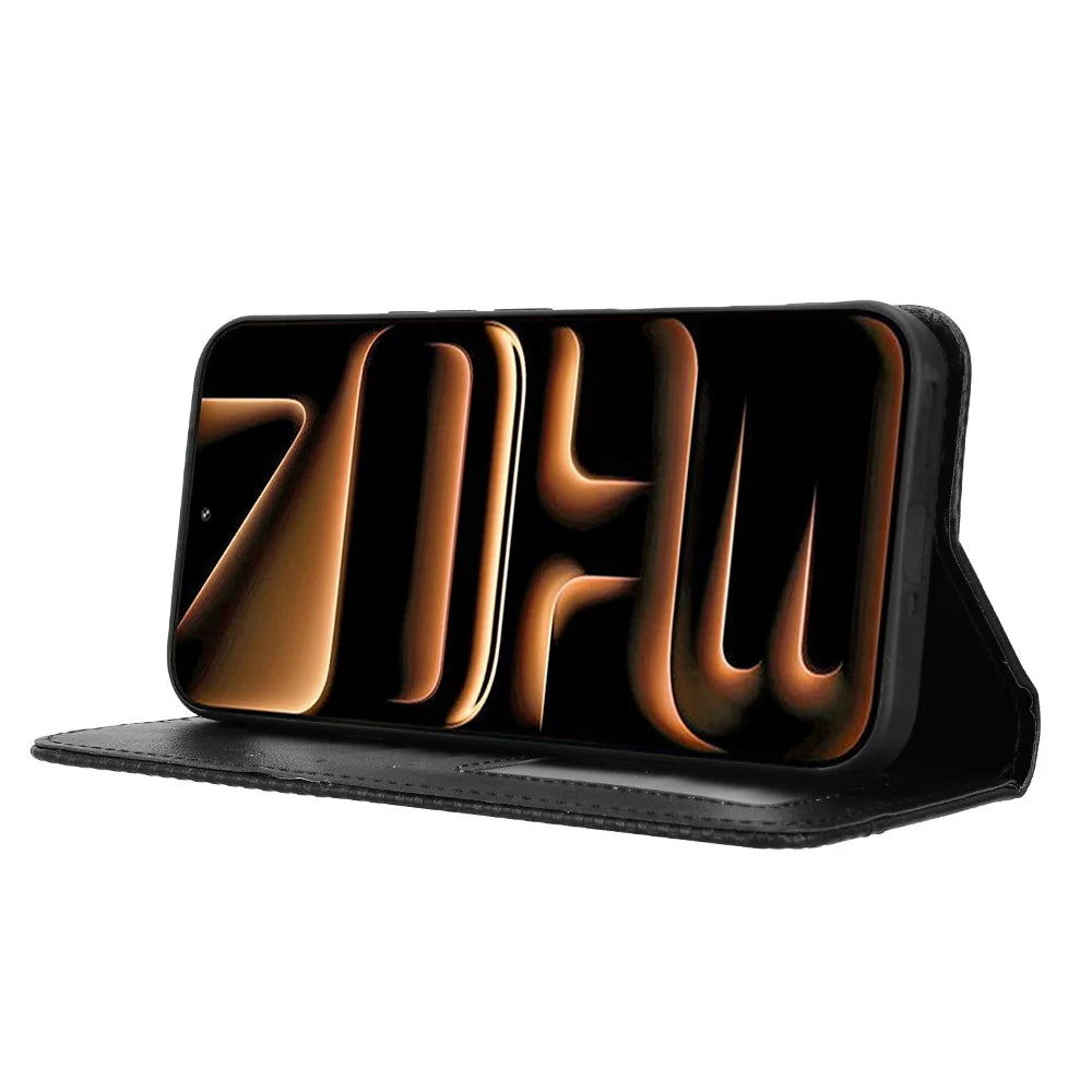 For Infinix Note 60 5G / Infinix Note 60 Pro 5G Leather Case Wallet Stand Retro Texture Phone Cover - Black - 7