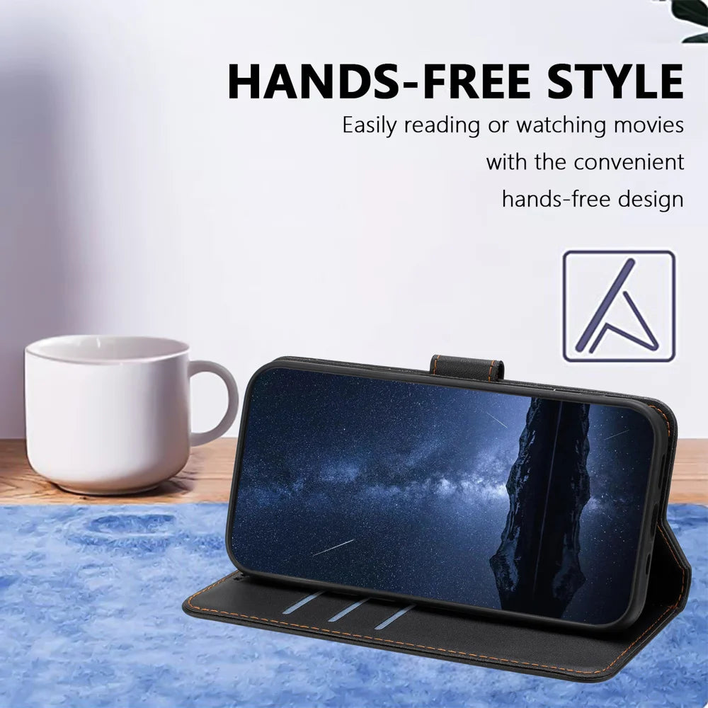 For Realme 16 5G Leather Case Wallet Stand Solid Color Anti Drop Phone Cover - Black - 4