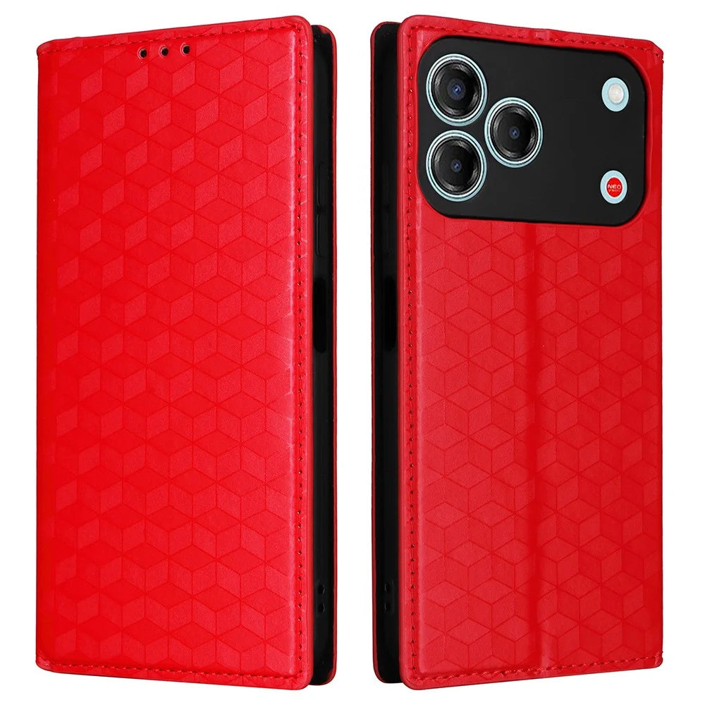 For ZTE Blade V80 Pro 4G / V80 Vita Case Wallet Rhombus Imprinted PU Leather Phone Cover - Red - 1