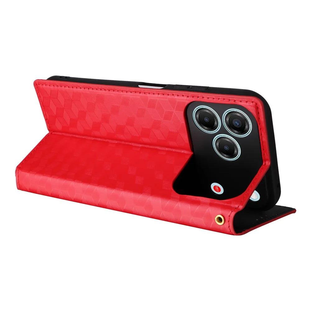 For ZTE Blade V80 Pro 4G / V80 Vita Case Wallet Rhombus Imprinted PU Leather Phone Cover - Red - 5