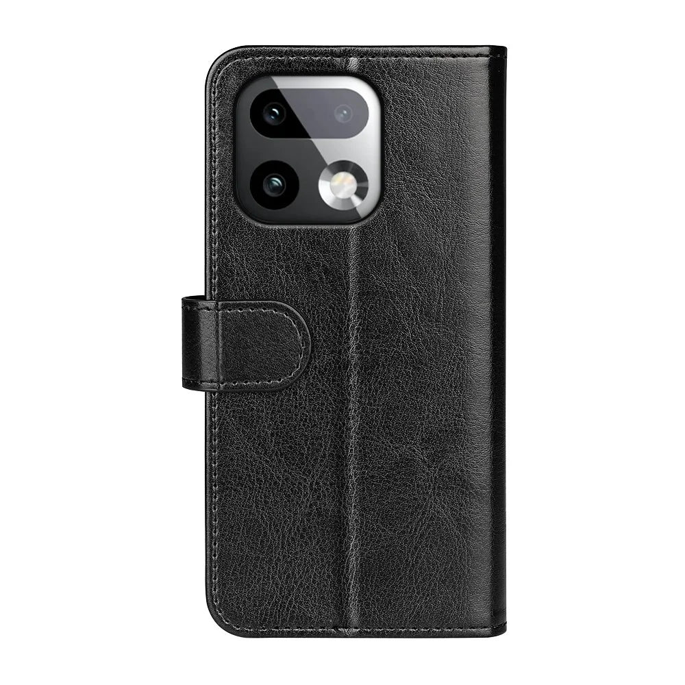 For Realme 16 Pro+ 5G Case Crazy Horse Texture Stand Leather Phone Cover - Black - 7