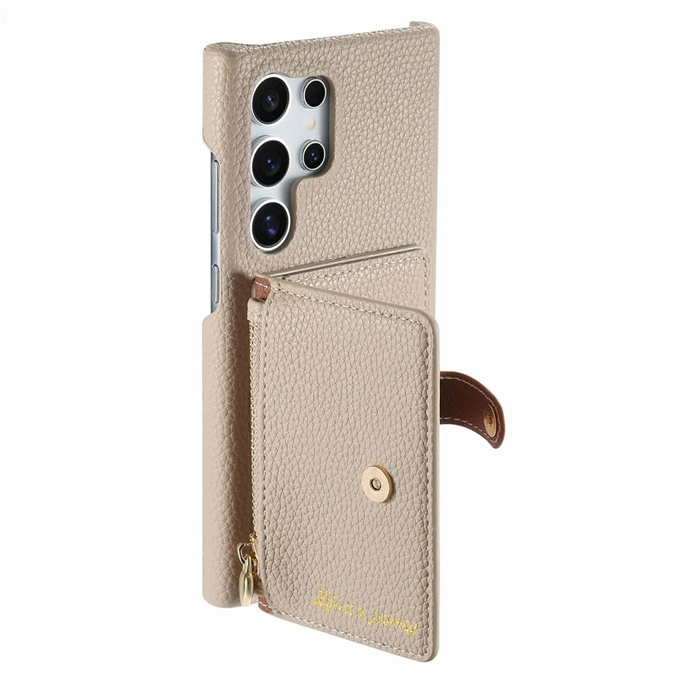 For Samsung Galaxy S26 Ultra Case with Zipper Card Holder Kickstand Litchi Grain Leather Back Cover - Khaki - 4