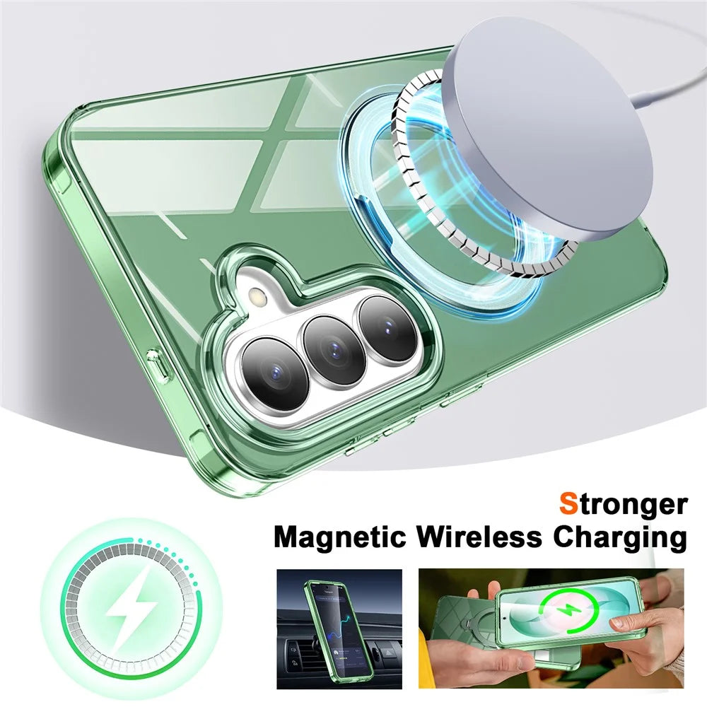 For Samsung Galaxy S26+ Phone Case with Screen Protector Magnetic Metal Ring Kickstand Soft-touch TPU + PC Cover - Green - 2