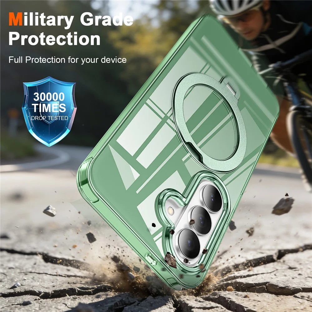 For Samsung Galaxy S26+ Phone Case with Screen Protector Magnetic Metal Ring Kickstand Soft-touch TPU + PC Cover - Green - 3