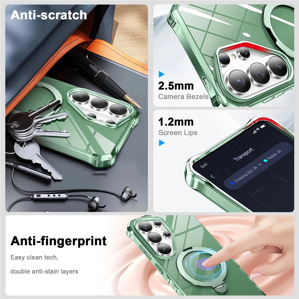 For Samsung Galaxy S26 Ultra Phone Case Magnetic Metal Ring Kickstand Soft-touch TPU + PC Cover - Green - 4