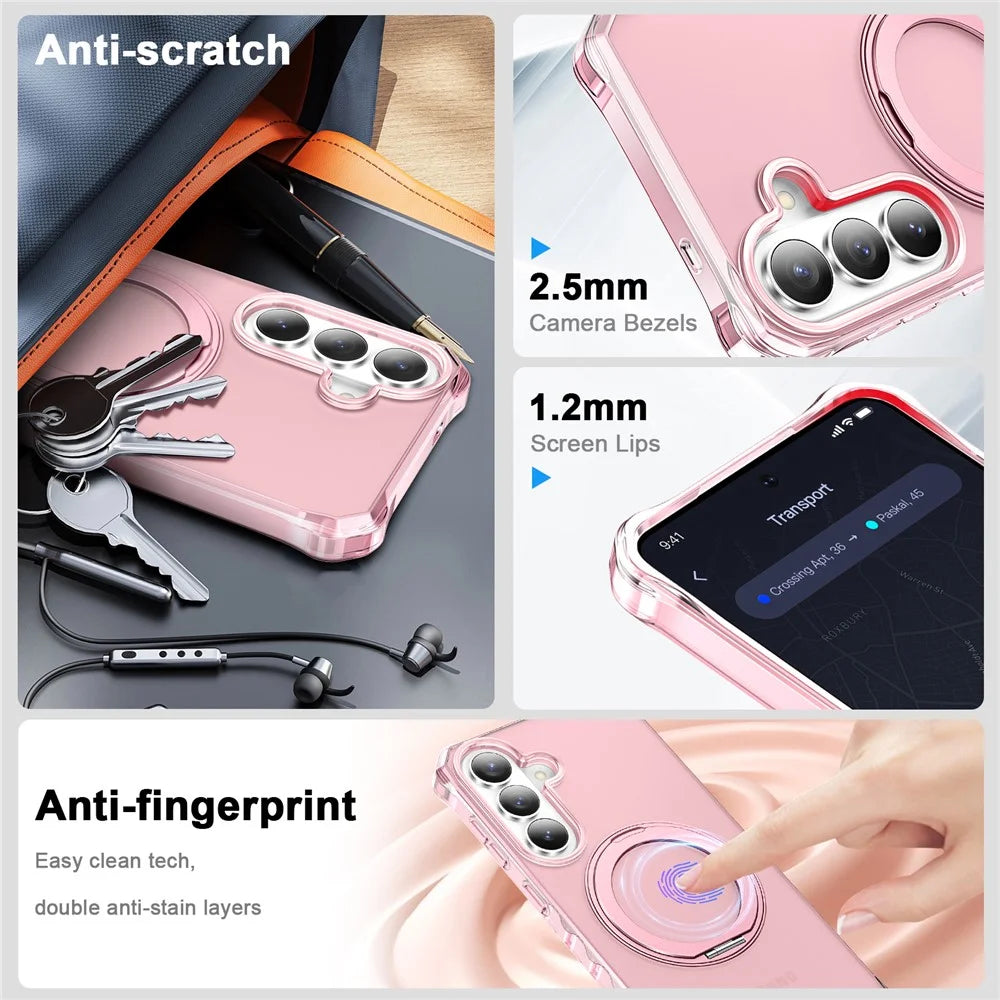 For Samsung Galaxy S26+ Matte Phone Case Magnetic Metal Ring Kickstand Soft-touch TPU + PC Cover - Pink - 4