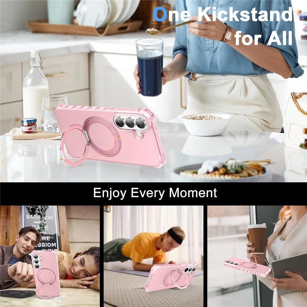 For Samsung Galaxy S26+ Matte Phone Case Magnetic Metal Ring Kickstand Soft-touch TPU + PC Cover - Pink - 5