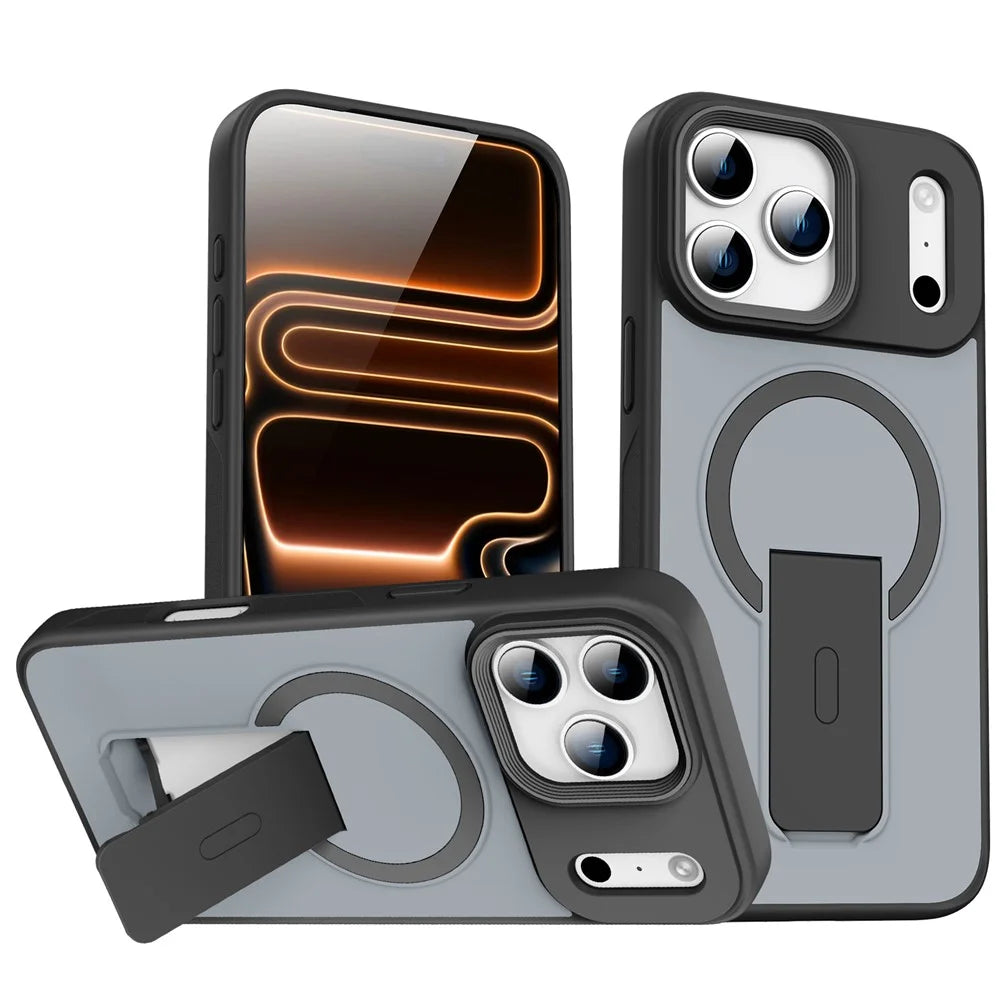 For iPhone 17 Pro Max Magnetic Case with Hidden Kickstand Shockproof TPU + PC Cover Compatible with MagSafe- Black - 1