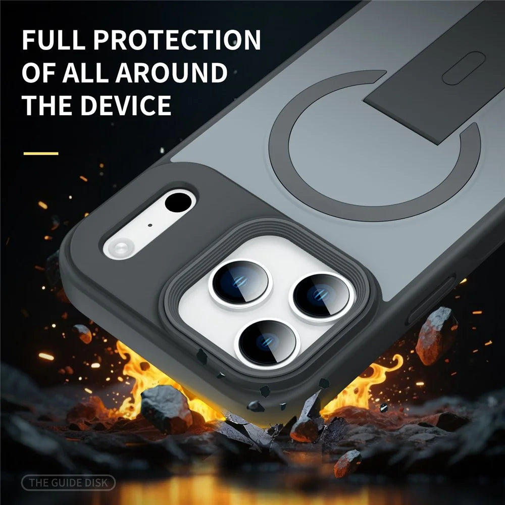 For iPhone 17 Pro Magnetic Case with Hidden Kickstand Shockproof TPU + PC Cover Compatible with MagSafe - Black - 4