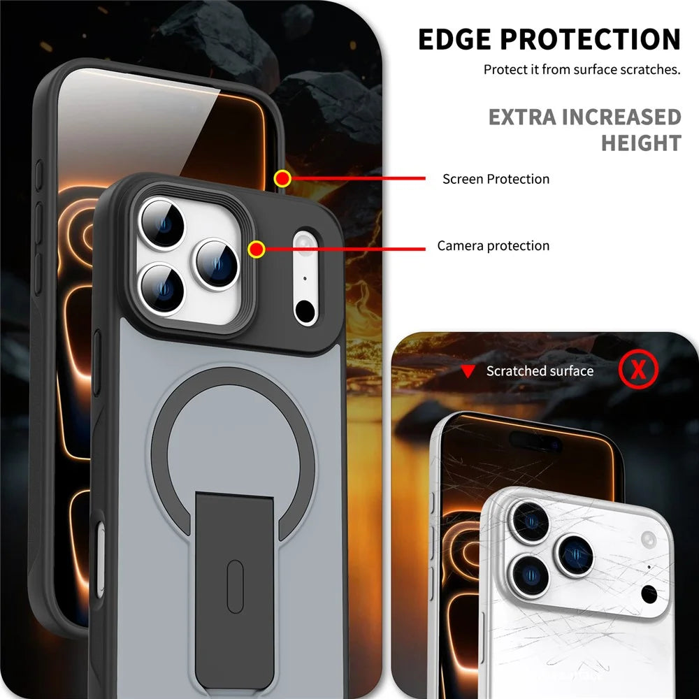For iPhone 17 Pro Magnetic Case with Hidden Kickstand Shockproof TPU + PC Cover Compatible with MagSafe - Black - 6