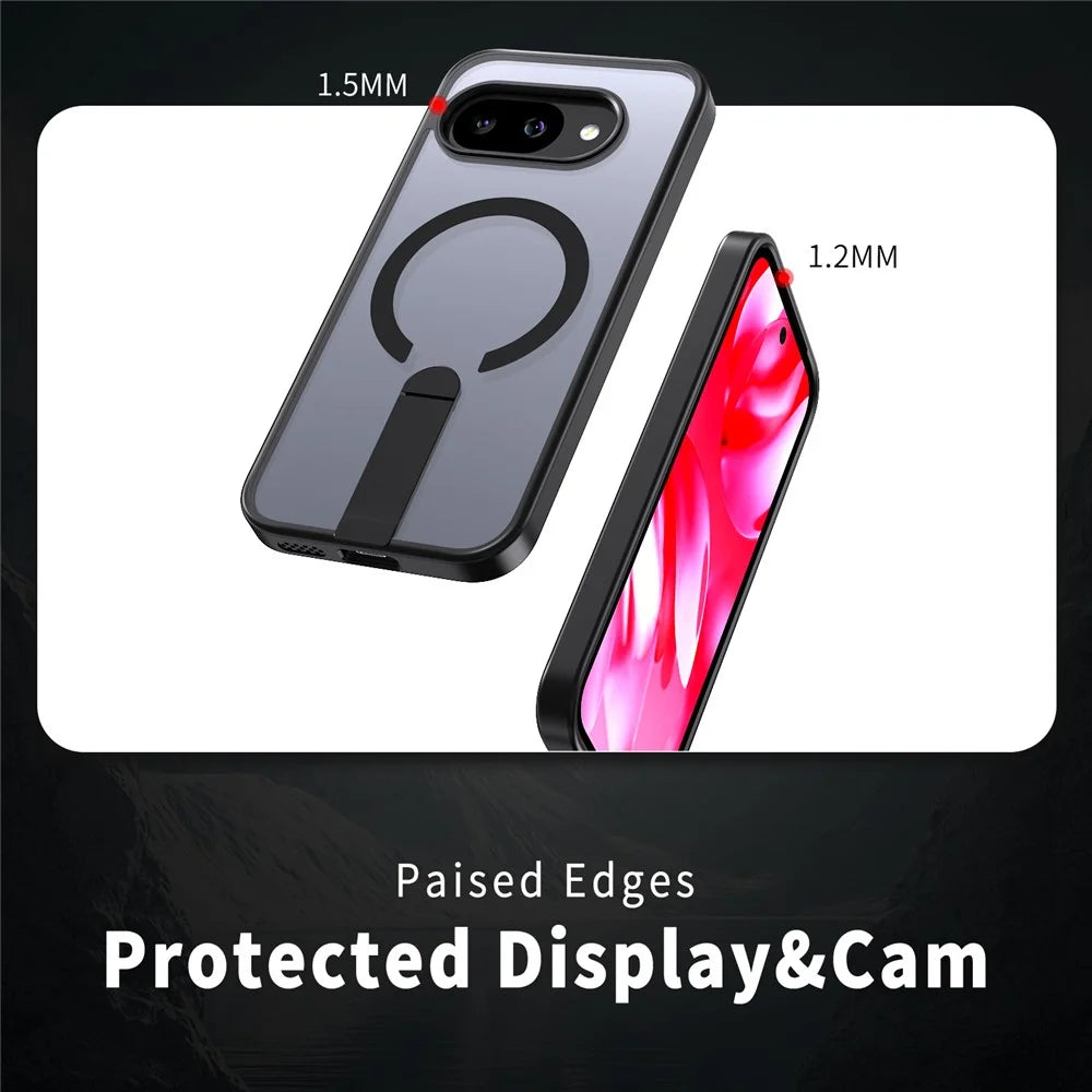 For Google Pixel 10a Magnetic Case Kickstand TPU + Acrylic Phone Cover - Black - 4