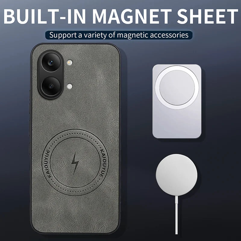 WANLONFENG For Xiaomi Poco X8 Pro Max 5G / Xiaomi Redmi Turbo 5 Max 5G SD Series Magnetic Case Nappa Texture PC TPU Phone Cover with 2Pcs Screen Film - Grey - 2