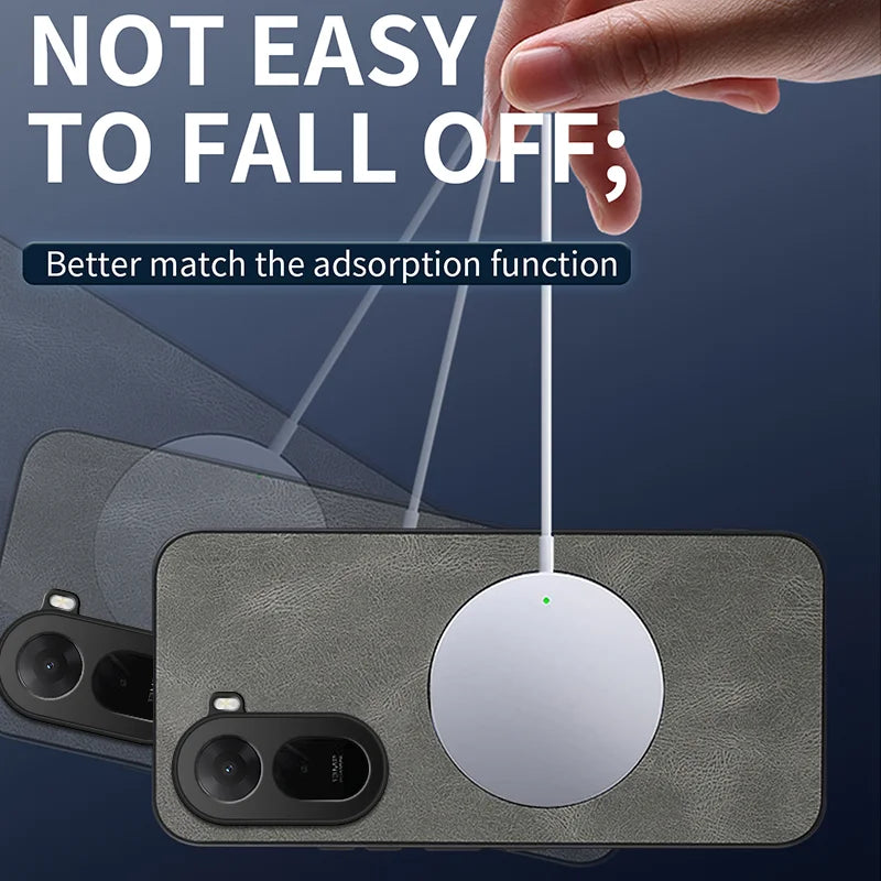 WANLONFENG For Xiaomi Poco C85x 5G / Redmi A7 Pro 4G (171.56mm) SD Series Magnetic Case Nappa Texture PC TPU Phone Cover with 2Pcs Screen Film - Grey - 3