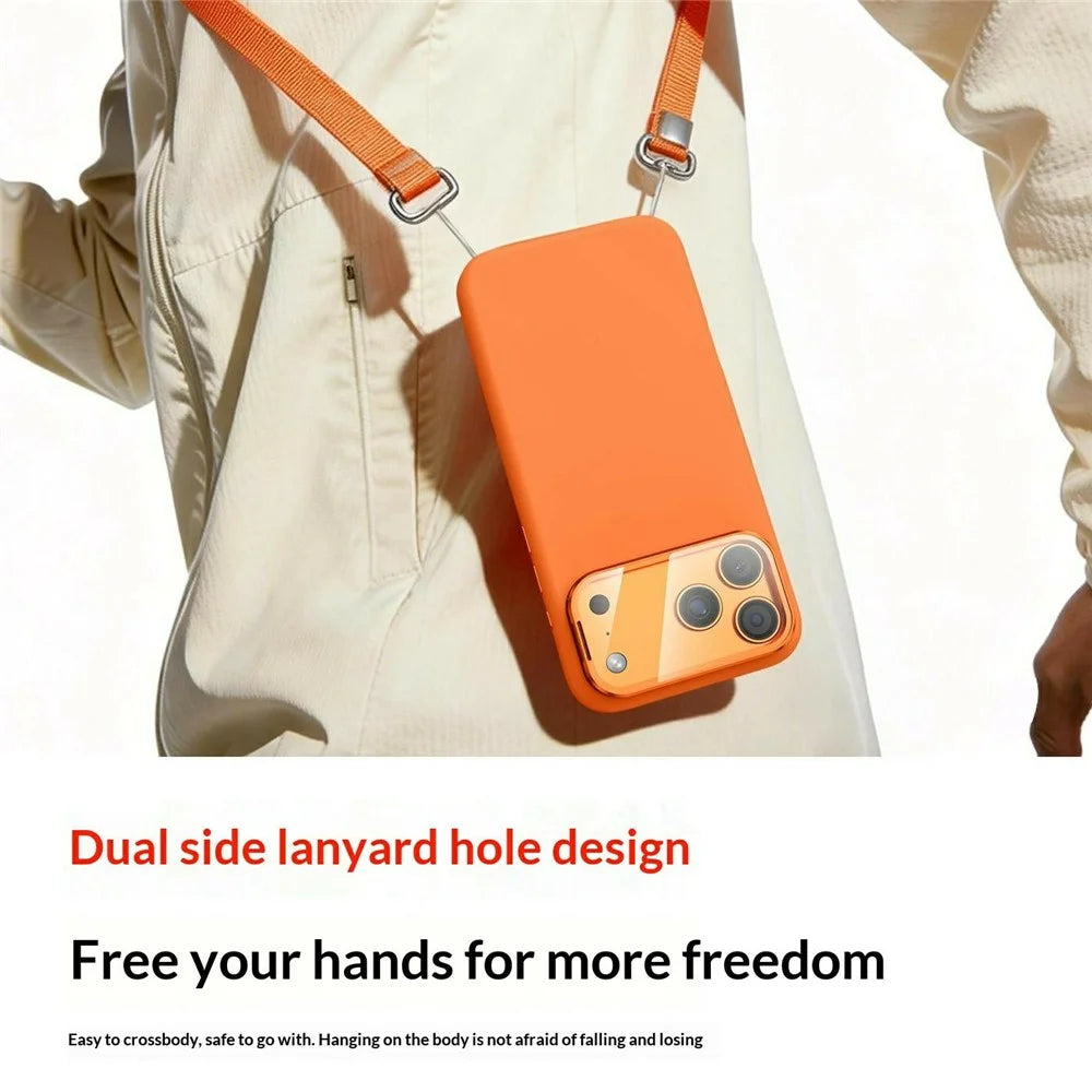 For iPhone 17 Pro Liquid Silicone Magnetic Case with Screen Protector Lens Protector Kickstand Mobile Cover Compatible with MagSafe - Orange - 6