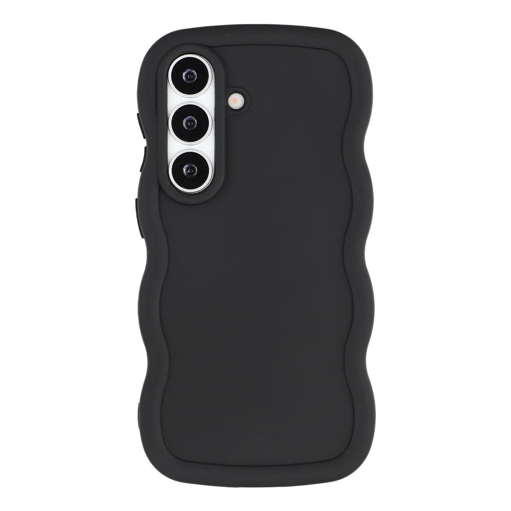 For Samsung Galaxy S26+ Case TPU Protective Phone Cover Unique Curly Wave Frame - Black - 1
