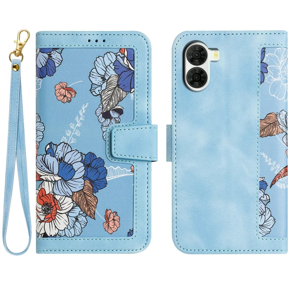 For ZTE nubia S2 Case PU Leather Floral Phone Cover with Card Slots - Baby Blue - 1