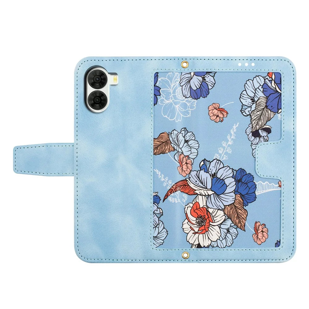 For ZTE nubia S2 Case PU Leather Floral Phone Cover with Card Slots - Baby Blue - 5
