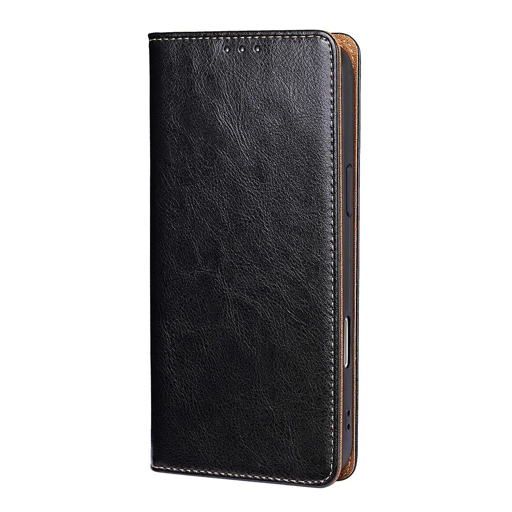 For Samsung Galaxy S26 Case Genuine Cow Leather Stand Mobile Phone Cover with RFID Blocking Wallet - Black - 2