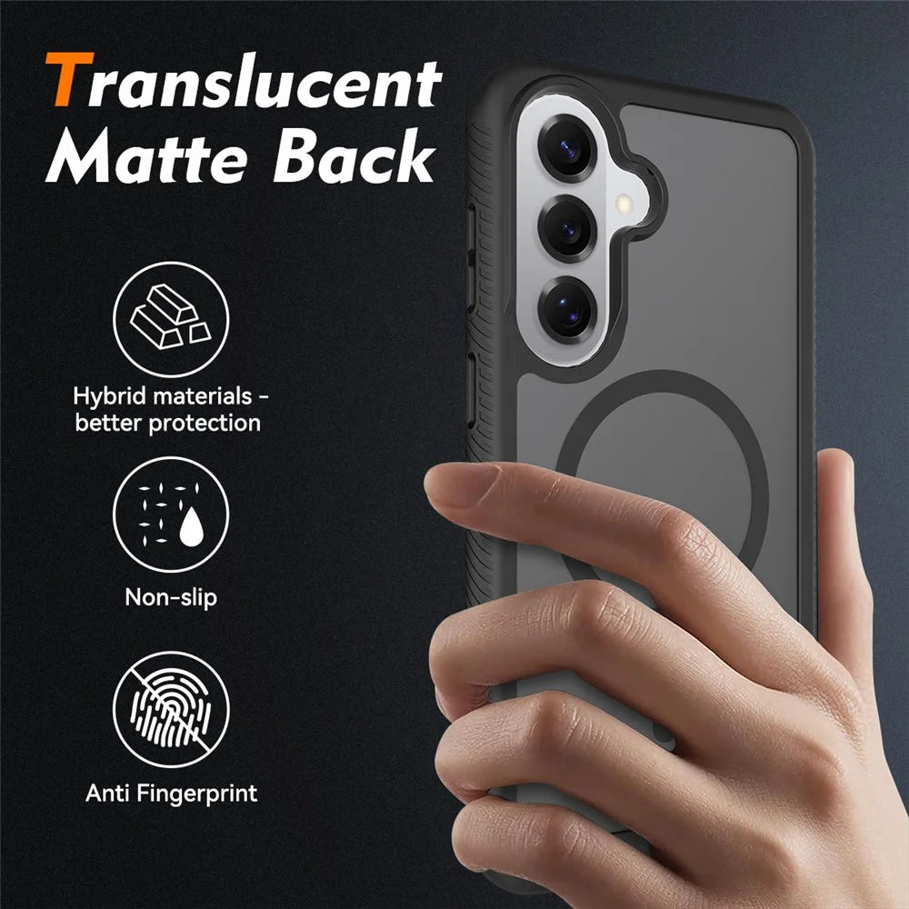 For Samsung Galaxy S25+ Magnetic Phone Case 3 in 1 Translucent Skin Touch PC TPU Back Cover with PET Screen Film - Black - 4
