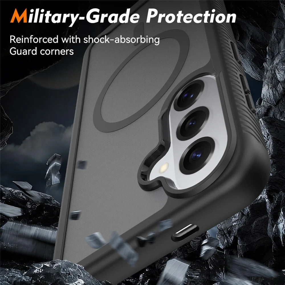 For Samsung Galaxy S25 Magnetic Phone Case 3 in 1 Translucent Skin Touch PC TPU Back Cover with PET Screen Film - Black - 5