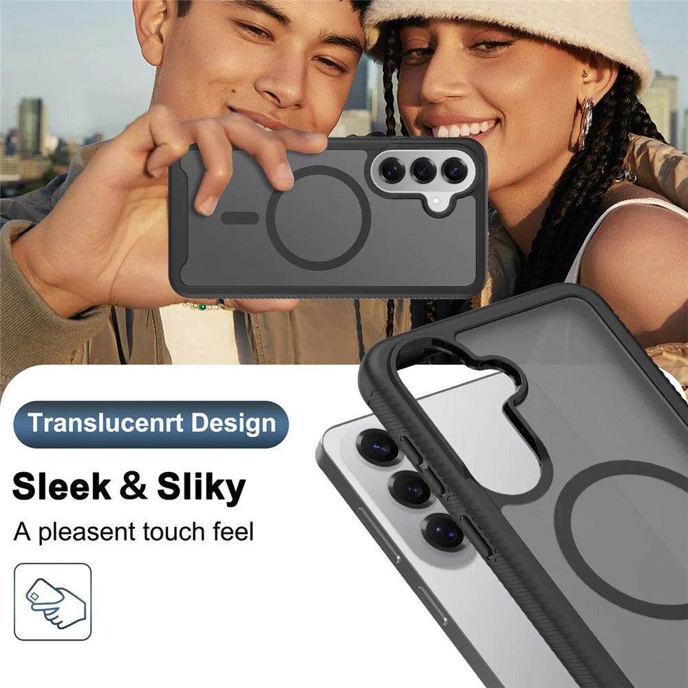 For Samsung Galaxy S25 Magnetic Phone Case 3 in 1 Translucent Skin Touch PC TPU Back Cover with PET Screen Film - Black - 7