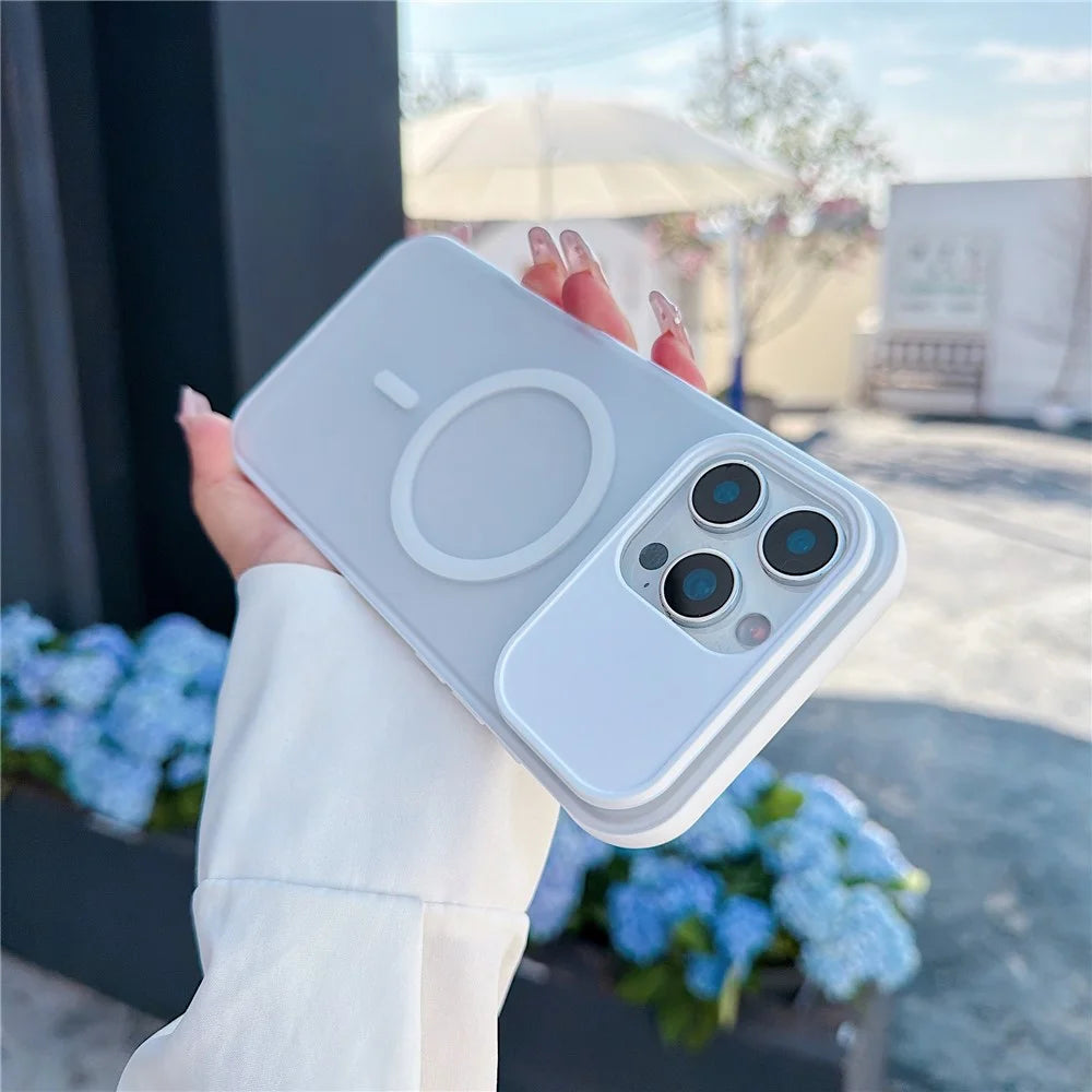 For iPhone 16 Pro Max Magnetic Case Anti-fingerprint Soft-touch Shockproof  TPU + PC Cover - Transparent White - 2