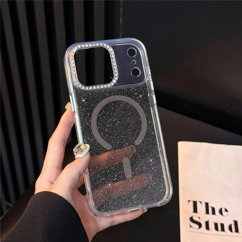 For iPhone 17 Pro Max Starlight Glitter Magnetic Case TPU + PC Shockproof Cover Compatible with Magsafe - Transparent Gold - 4