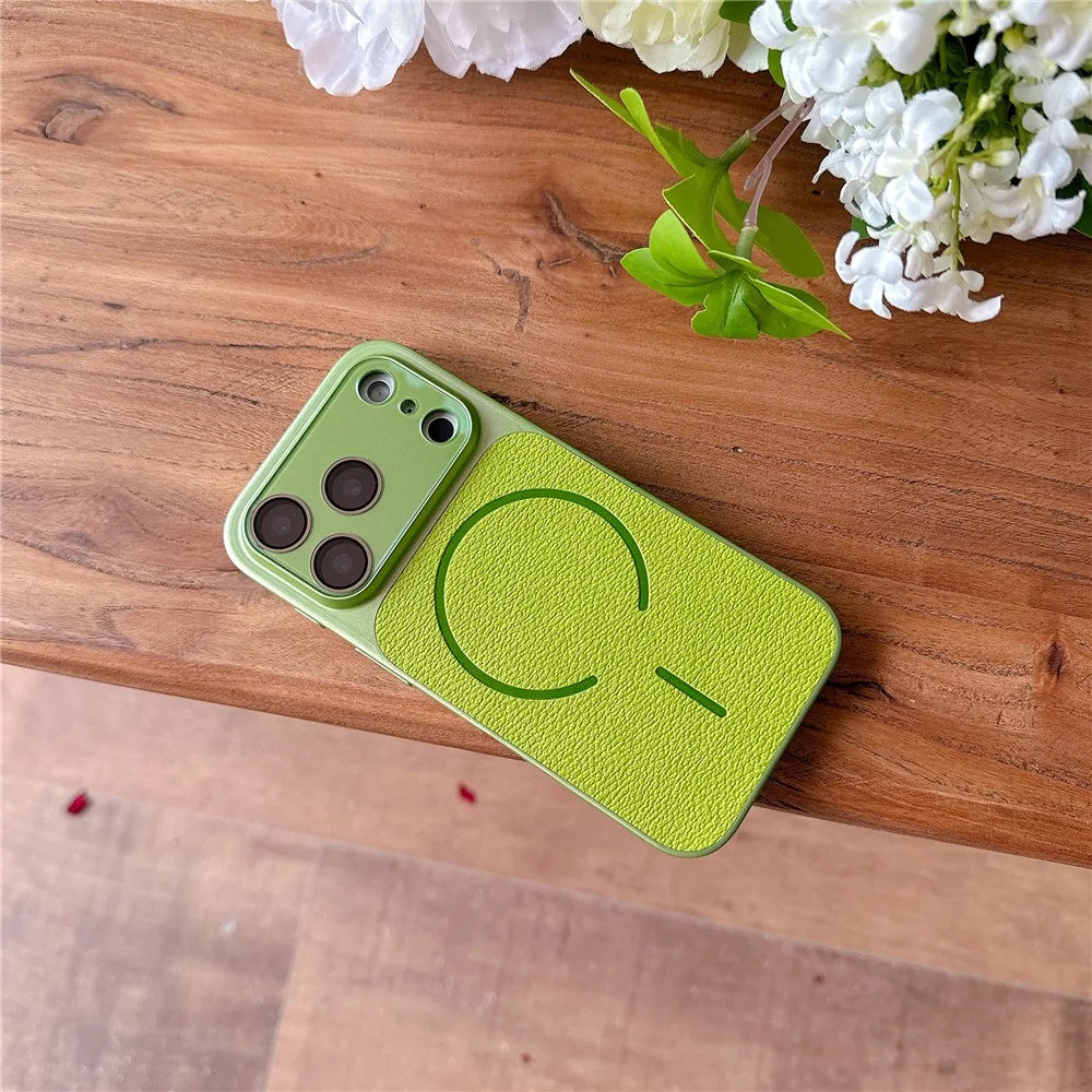 For iPhone 17 Pro Magnetic Case TPU + PC + PU Leather Protective Cover Compatible with Magsafe - Green - 3