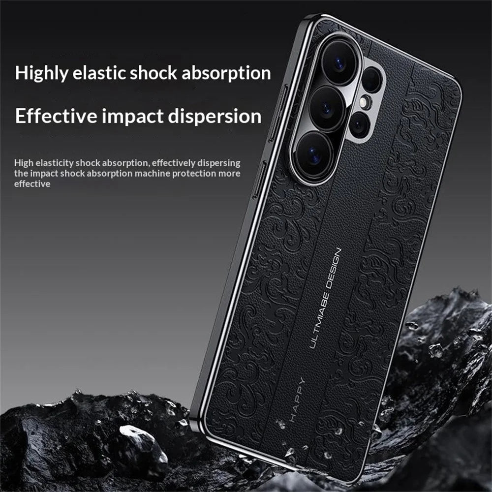 For Samsung Galaxy S26 Ultra Electroplated Shell Embossed PU  Leather + PC + TPU Protective Cover - Black - 4