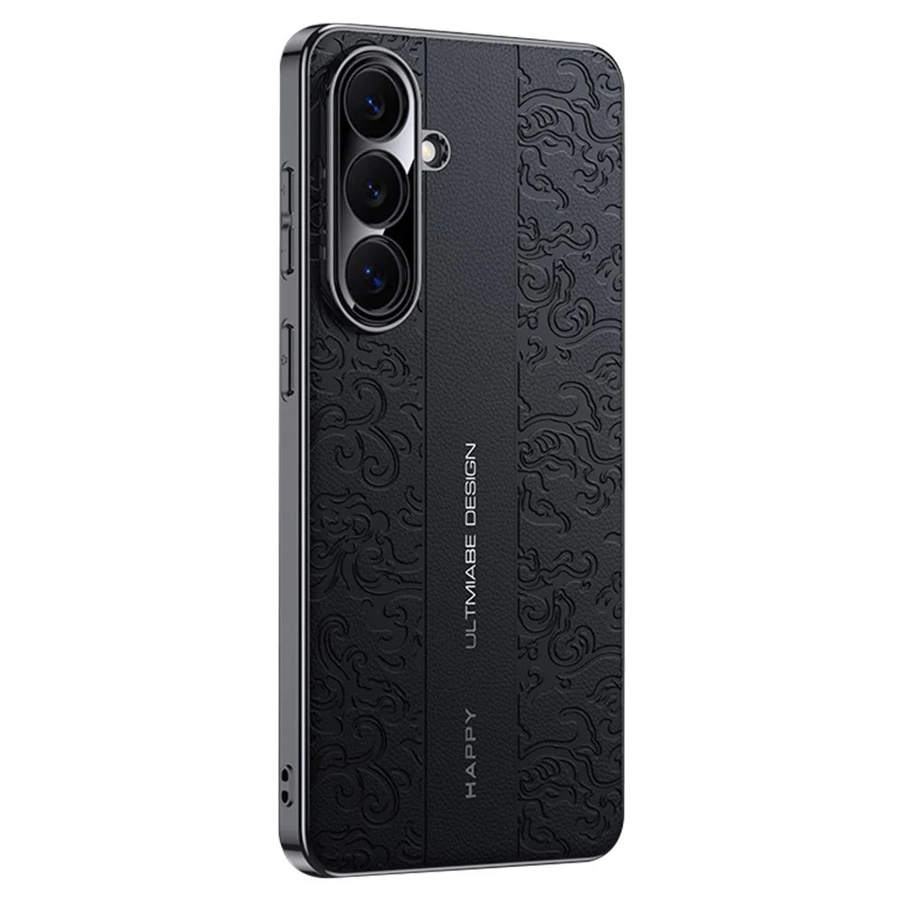 For Samsung Galaxy S26+ Electroplated Shell Embossed PU  Leather + PC + TPU Protective Cover - Black - 1