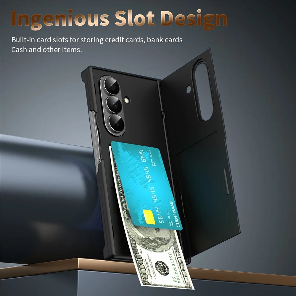 For Samsung Galaxy Z TriFold 5G Case with Tempered Glass Card Holder Stand Wallet Cover - Black - 2