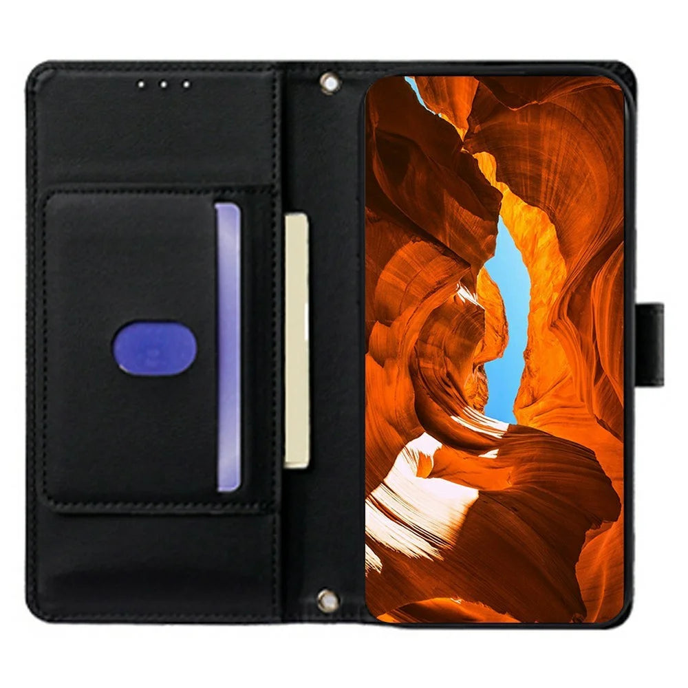 For Samsung Galaxy S26 Ultra Case Triangle Imprinted Skin Touch PU Leather Phone Wallet Cover - Black - 2
