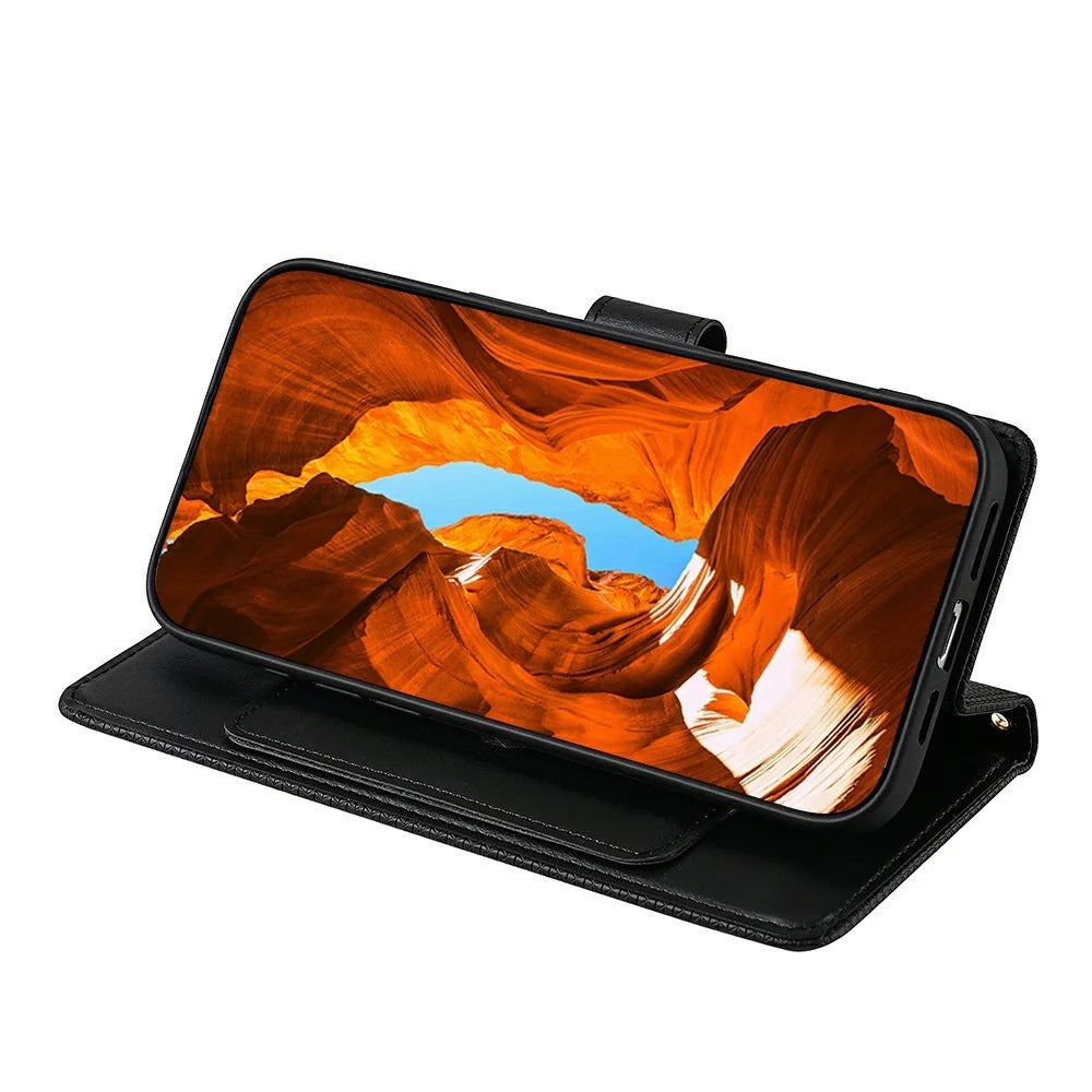 For Samsung Galaxy S26 Ultra Case Triangle Imprinted Skin Touch PU Leather Phone Wallet Cover - Black - 3
