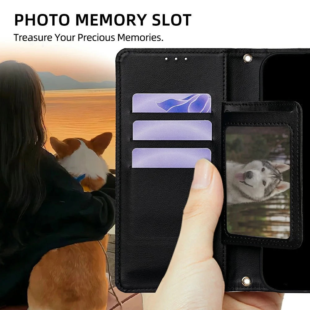 For Samsung Galaxy S26 Ultra Case Triangle Imprinted Skin Touch PU Leather Phone Wallet Cover - Black - 7
