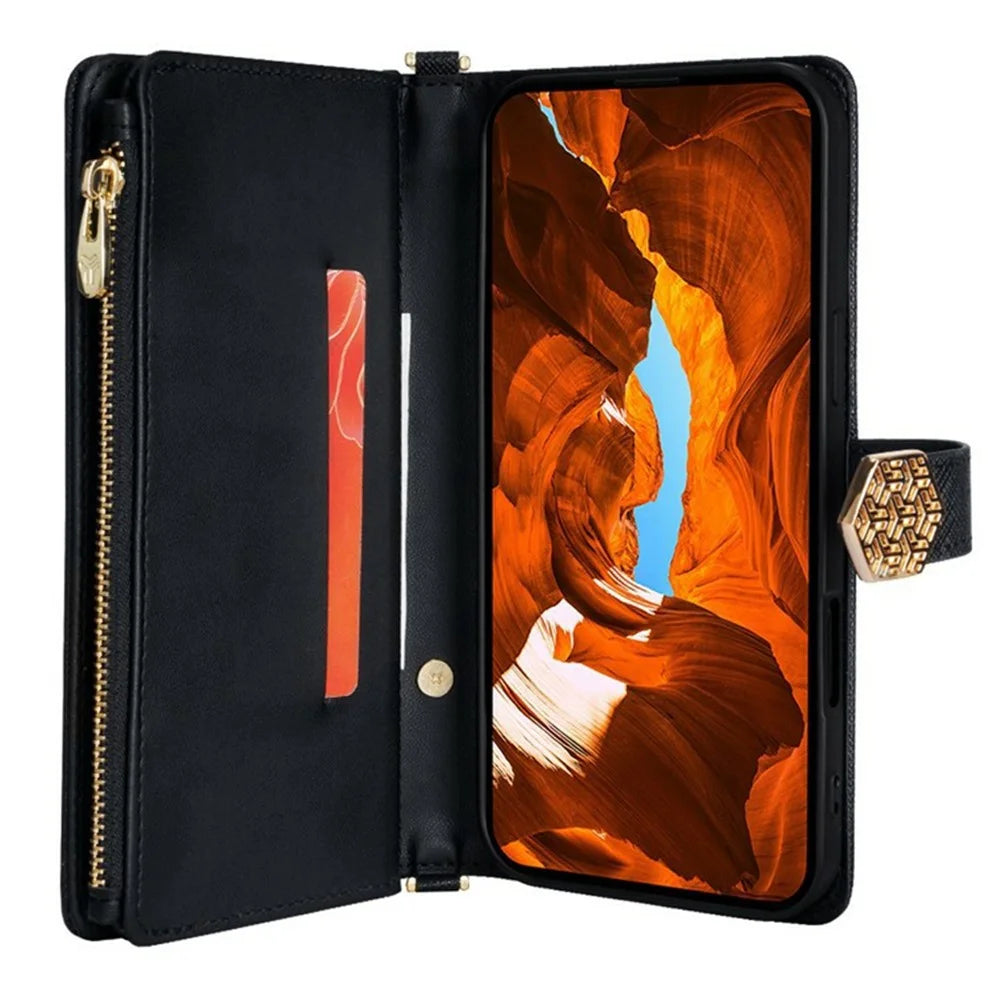 For Samsung Galaxy S26 Case Cross Texture PU Leather + TPU Wallet Phone Cover with Strap - Black - 2