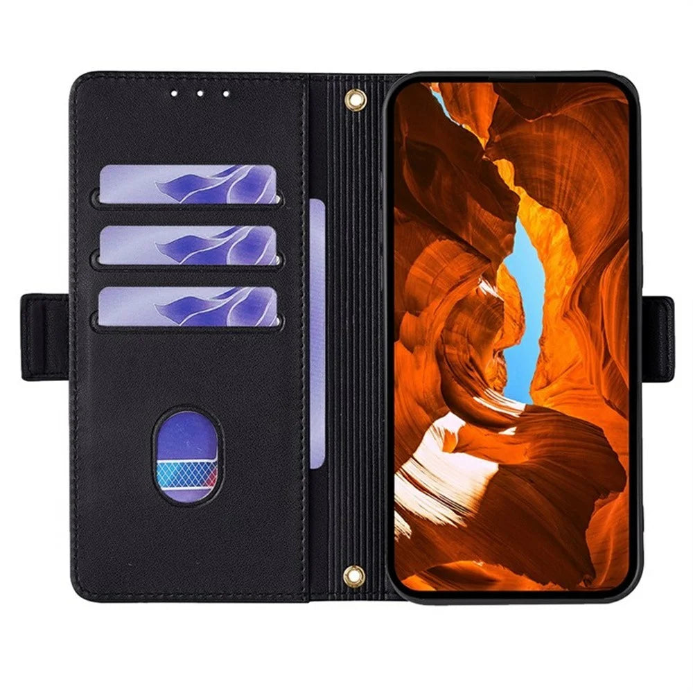 For Samsung Galaxy S26+ Case PU Leather Wallet Stand Phone Cover with Crossbody Shoulder Strap - Black - 2