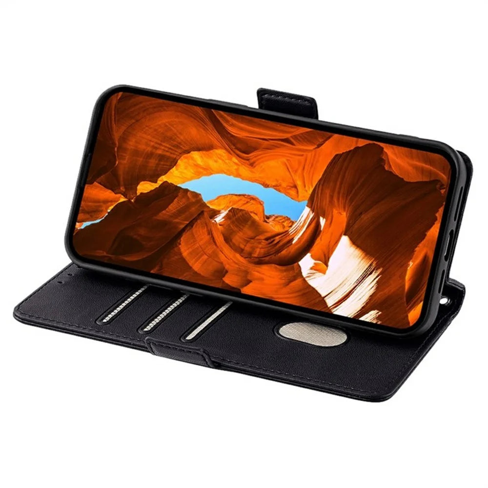 For Samsung Galaxy S26+ Case PU Leather Wallet Stand Phone Cover with Crossbody Shoulder Strap - Black - 3