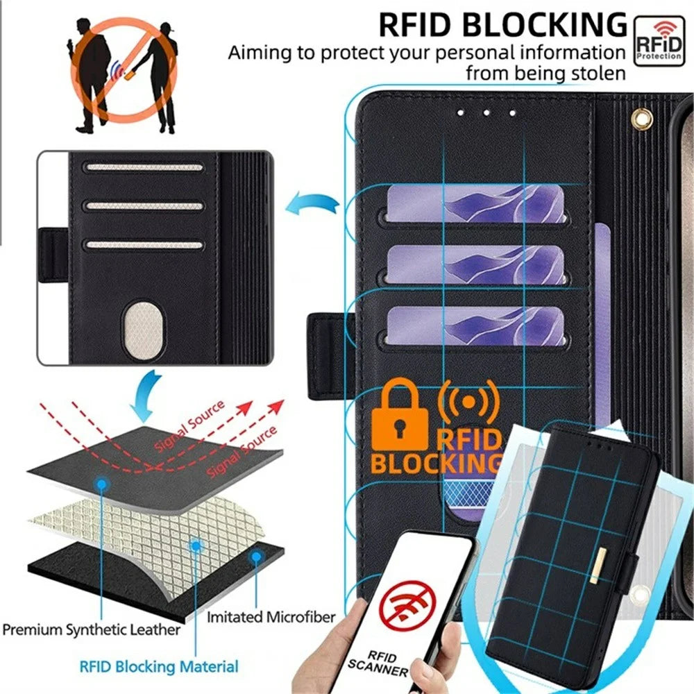 For Samsung Galaxy S26+ Case PU Leather Wallet Stand Phone Cover with Crossbody Shoulder Strap - Black - 6