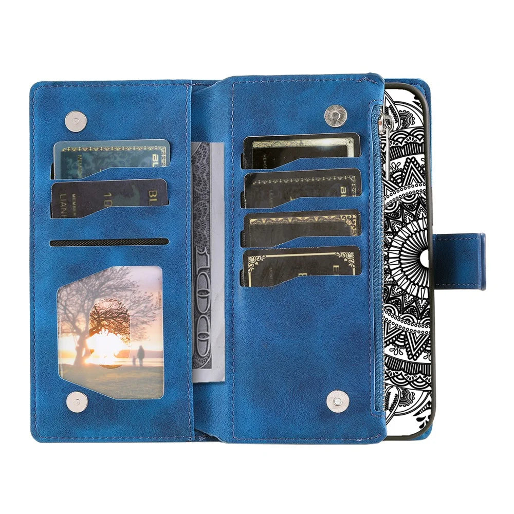 For Nothing Phone (4a) Pro Wallet Case Mandala Flower Pattern PU Leather Phone Cover with Wrist Strap - Blue - 2